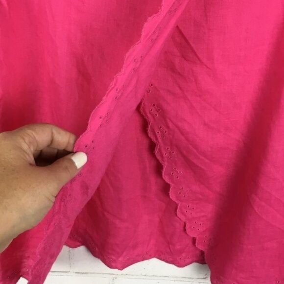 J.Crew Pink 100% Linen Short Sleeve Scalloped Hem Blouse Top Womens Size 2 - Picture 2 of 7